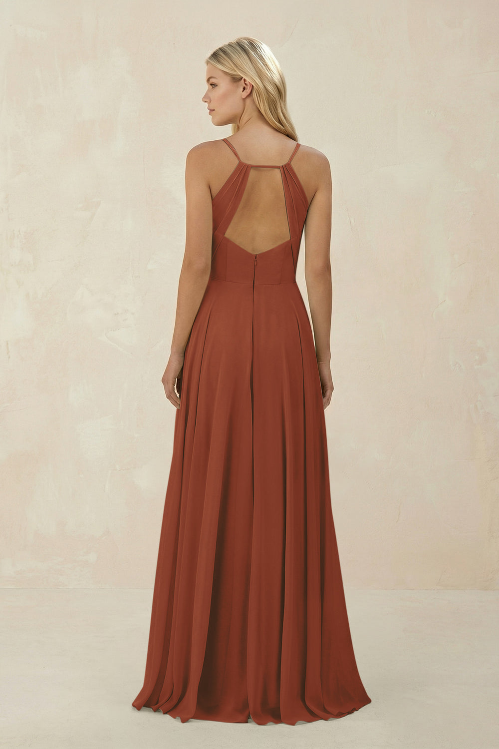 Spaghetti Strap A-Line Chiffon Bridesmaid Dress in Terracotta