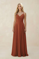 Terracotta Spaghetti Strap A-Line Chiffon Bridesmaid Dress | KISSBRIDAL