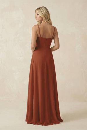 Terracotta Spaghetti Strap Chiffon A-Line Bridesmaid Dress (2) | KISSBRIDAL