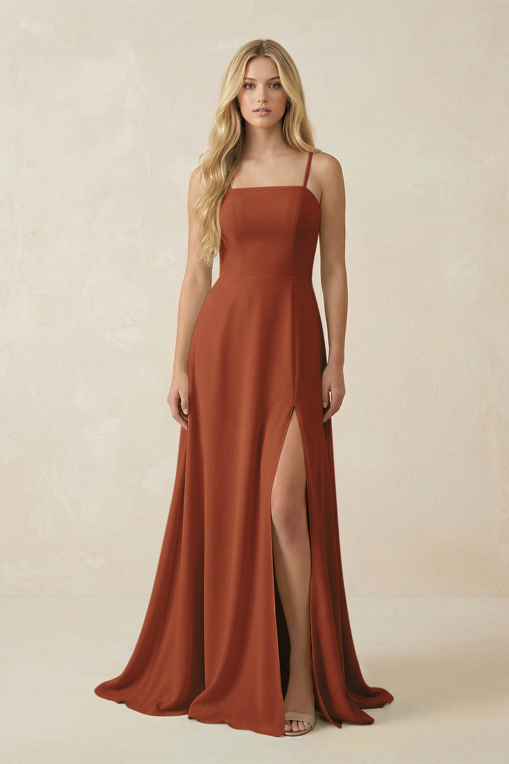Spaghetti Strap Chiffon A-Line Bridesmaid Dress in Terracotta