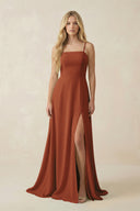 Terracotta Spaghetti Strap Chiffon A-Line Bridesmaid Dress | KISSBRIDAL