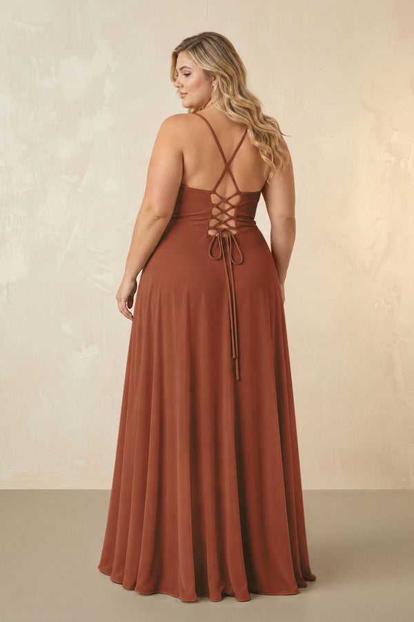 Terracotta Spaghetti Straps Chiffon A-Line Bridesmaid Dress (2) [sizeplus] | KISSBRIDAL
