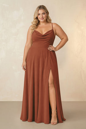 Terracotta Spaghetti Straps Chiffon A-Line Bridesmaid Dress [sizeplus] | KISSBRIDAL