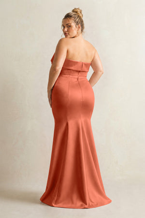 Terracotta Strapless Satin Mermaid Bridesmaid Dress (2) [sizeplus] | KISSBRIDAL