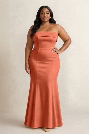 Terracotta Strapless Satin Mermaid Bridesmaid Dress (3) [sizeplus] | KISSBRIDAL