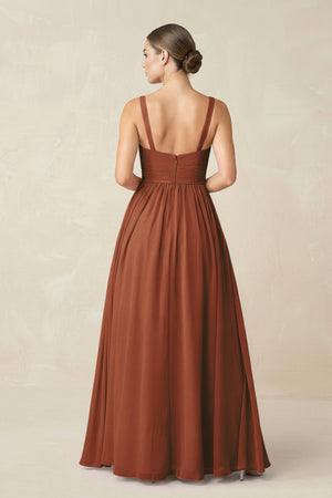 Terracotta Sweetheart A-Line Chiffon Bridesmaid Dress with Slit in Terracotta (2) | KISSBRIDAL