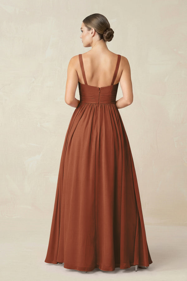 Terracotta Sweetheart A-Line Chiffon Bridesmaid Dress with Slit in Terracotta (2) | KISSBRIDAL