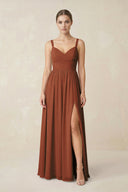 Terracotta Sweetheart A-Line Chiffon Bridesmaid Dress with Slit in Terracotta | KISSBRIDAL