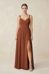Terracotta Sweetheart A-Line Chiffon Bridesmaid Dress with Slit in Terracotta | KISSBRIDAL