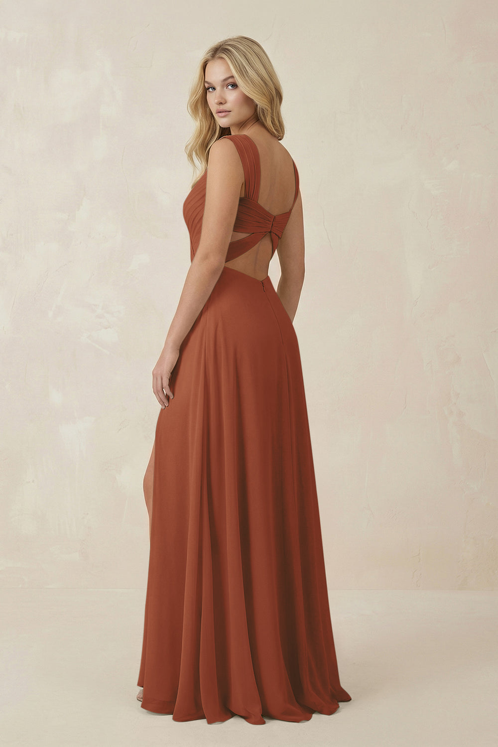Sweetheart A-Line Chiffon Long Bridesmaid Dress in Terracotta