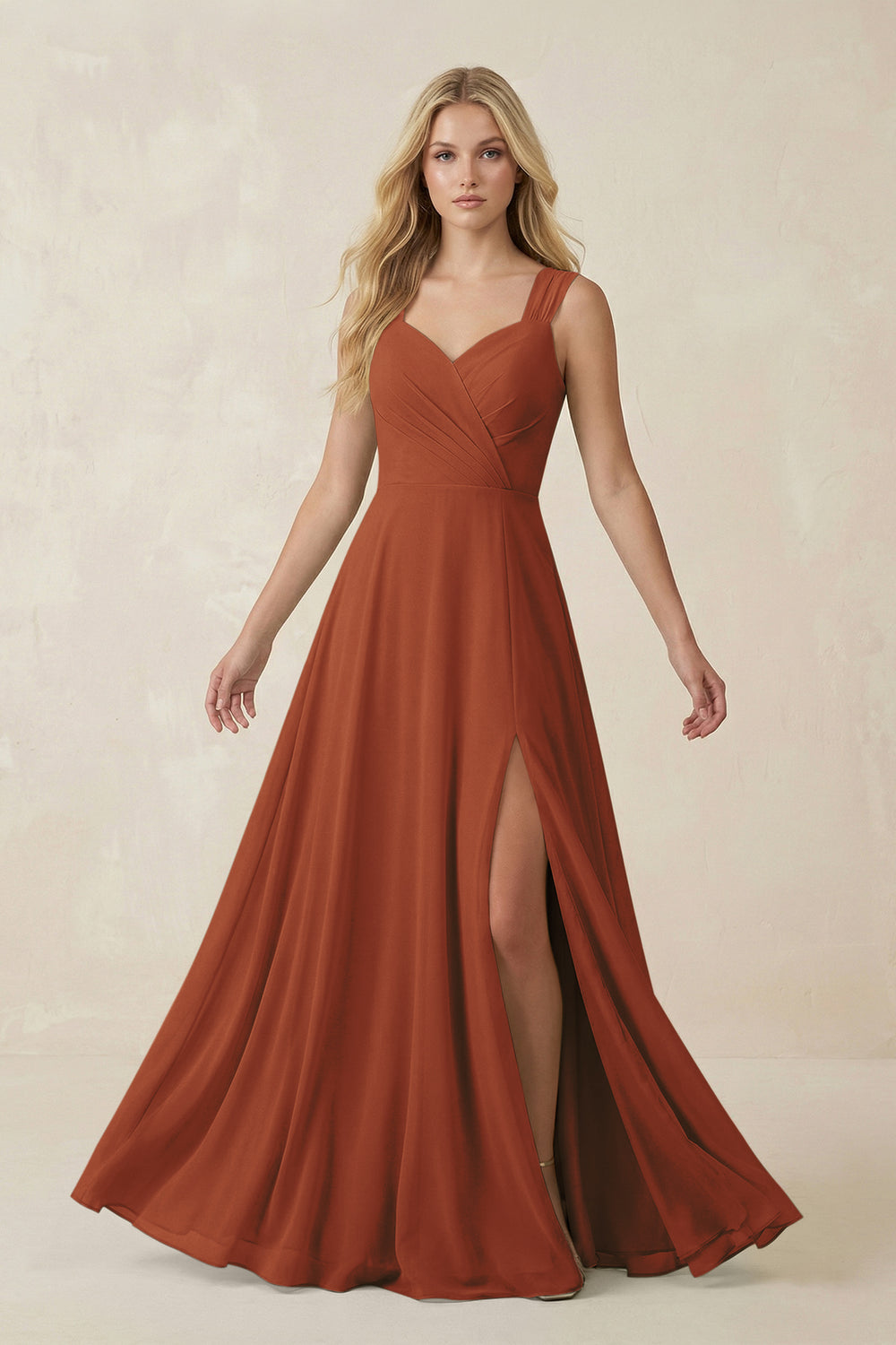 Sweetheart A-Line Chiffon Long Bridesmaid Dress in Terracotta