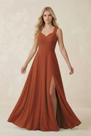 Terracotta Sweetheart A-Line Chiffon Long Bridesmaid Dress | KISSBRIDAL