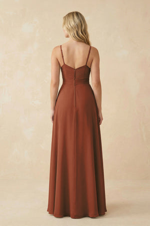 Terracotta Sweetheart A-Line Pleated Chiffon Bridesmaid Dress (2) | KISSBRIDAL