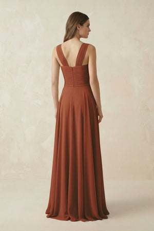 Terracotta Sweetheart Pleated A-Line Chiffon Bridesmaid Dress (2) | KISSBRIDAL