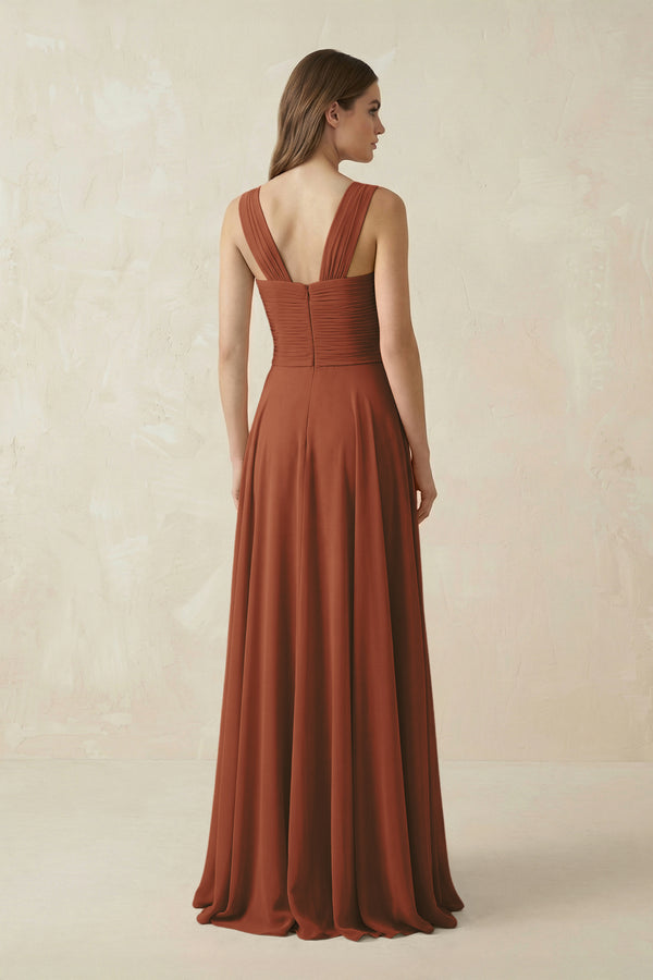 Terracotta Sweetheart Pleated A-Line Chiffon Bridesmaid Dress (2) | KISSBRIDAL