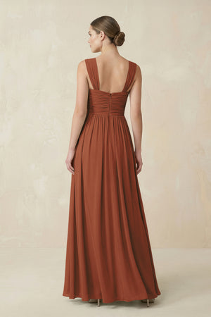 Terracotta Sweetheart Pleated Chiffon A-Line Bridesmaid Dress (2) | KISSBRIDAL