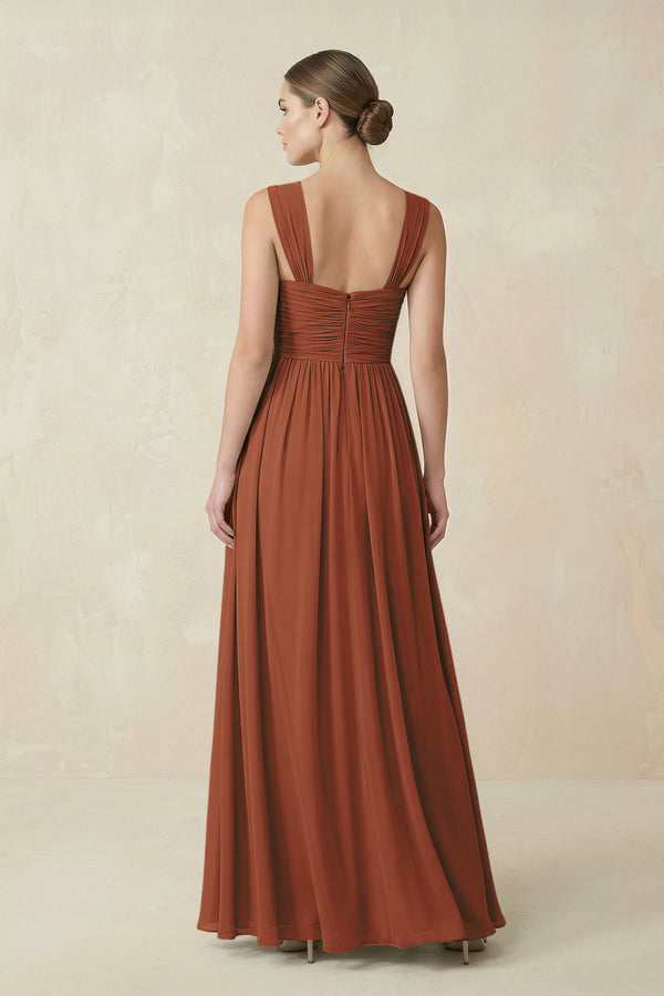 Terracotta Sweetheart Pleated Chiffon A-Line Bridesmaid Dress (2) | KISSBRIDAL
