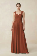 Terracotta Sweetheart Pleated Chiffon A-Line Bridesmaid Dress | KISSBRIDAL