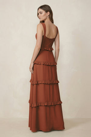 Terracotta Sweetheart Tiered A-Line Chiffon Bridesmaid Dress (2) | KISSBRIDAL