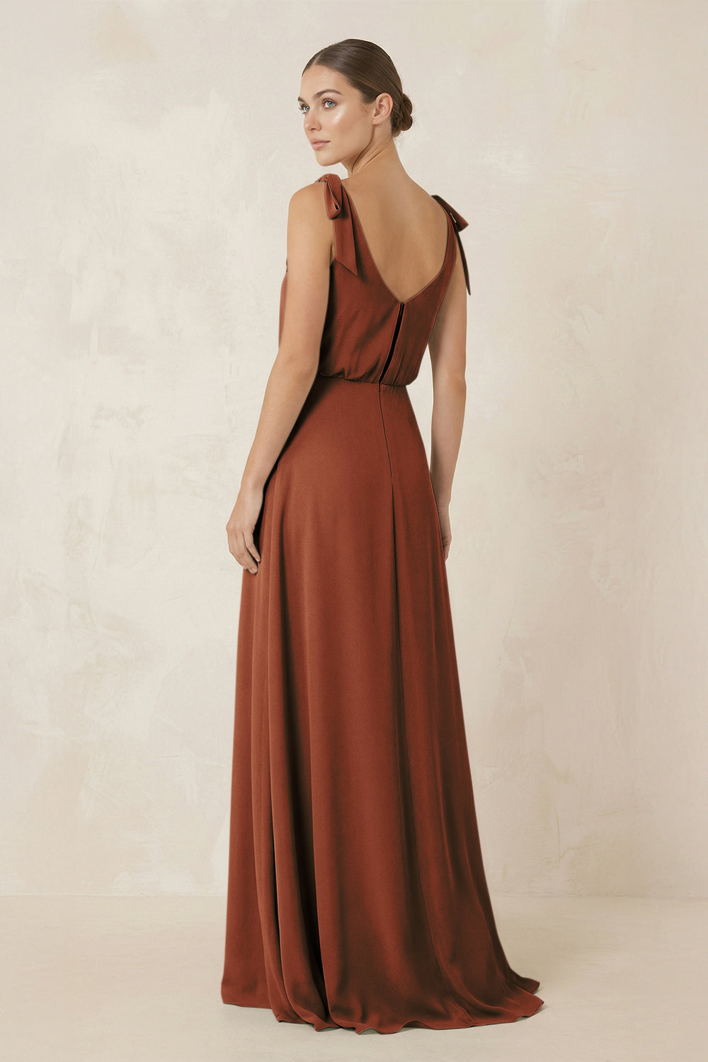 V-Neck A-Line Chiffon Bridesmaid Dress in Terracotta
