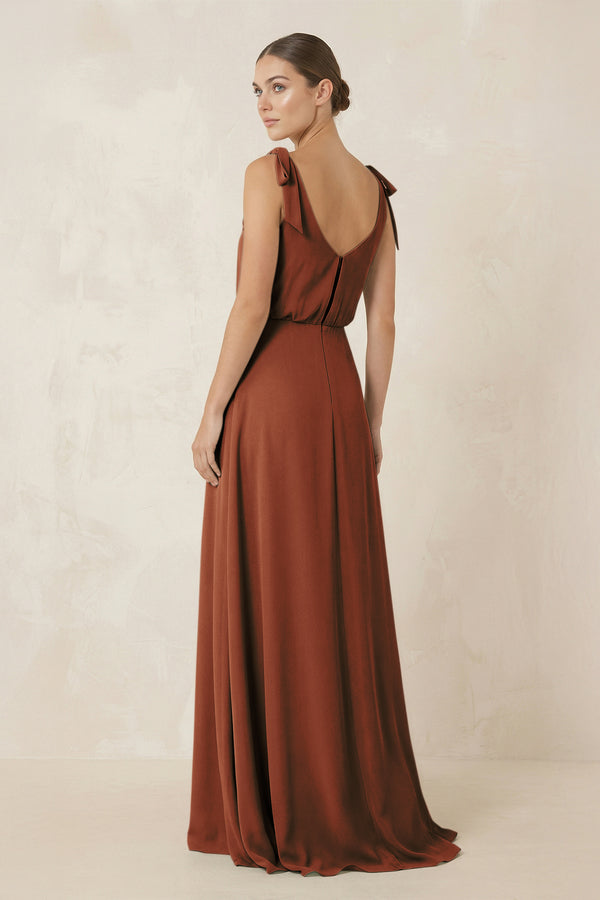 Terracotta V-Neck A-Line Chiffon Bridesmaid Dress (2) | KISSBRIDAL