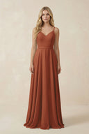 Terracotta V-Neck A-Line Chiffon Bridesmaid Dress with Crisscross Back | KISSBRIDAL