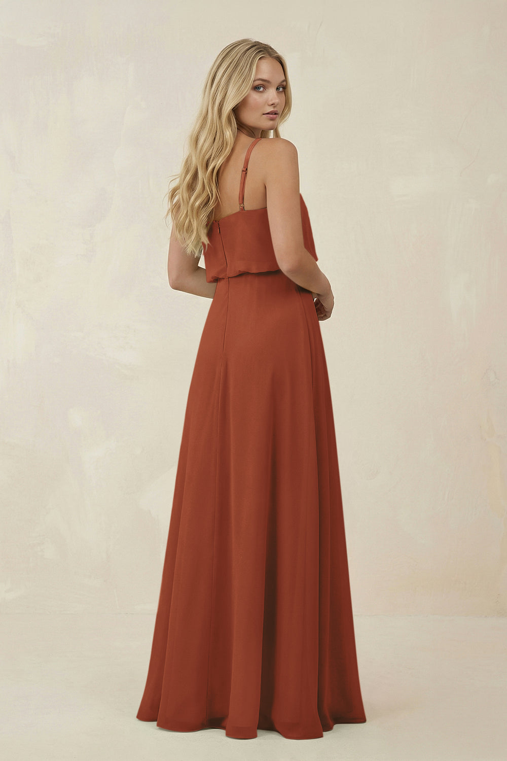 V-Neck Blouson A-Line Chiffon Bridesmaid Dress in Terracotta