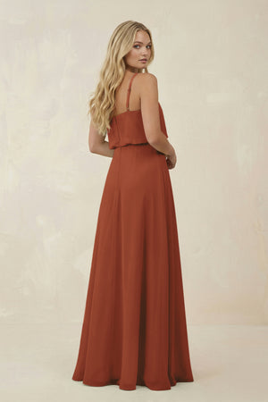 Terracotta V-Neck Blouson A-Line Chiffon Bridesmaid Dress (2) | KISSBRIDAL