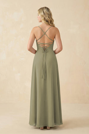 Thyme A-Line Chiffon Spaghetti Strap Bridesmaid Dress (2) | KISSBRIDAL