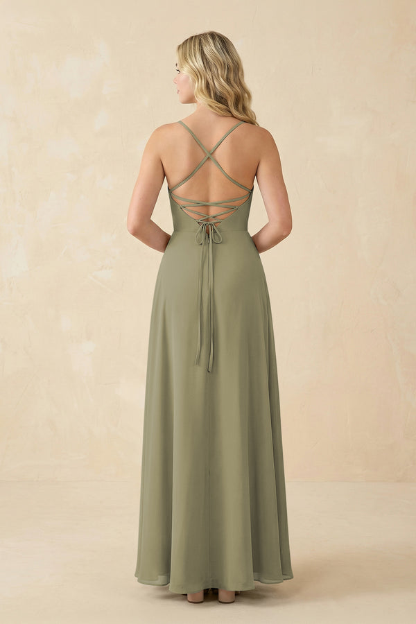 Thyme A-Line Chiffon Spaghetti Strap Bridesmaid Dress (2) | KISSBRIDAL