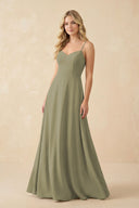 Thyme A-Line Chiffon Spaghetti Strap Bridesmaid Dress | KISSBRIDAL