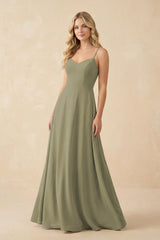 Thyme A-Line Chiffon Spaghetti Strap Bridesmaid Dress | KISSBRIDAL