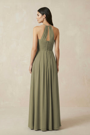 Thyme A-Line Halter Neck Pleated Chiffon Bridesmaid Dress (2) | KISSBRIDAL
