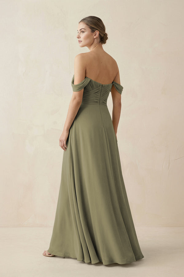 Thyme A-Line Off-the-Shoulder Chiffon Bridesmaid Dress (2) | KISSBRIDAL