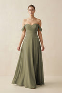 Thyme A-Line Off-the-Shoulder Chiffon Bridesmaid Dress | KISSBRIDAL
