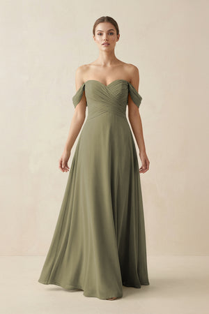 Thyme A-Line Off-the-Shoulder Chiffon Bridesmaid Dress | KISSBRIDAL