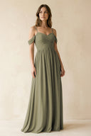 Thyme A-Line Off-the-Shoulder Pleated Chiffon Bridesmaid Dress | KISSBRIDAL
