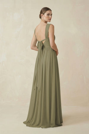 Thyme A-Line Pleated Chiffon Long Bridesmaid Dress (2) | KISSBRIDAL