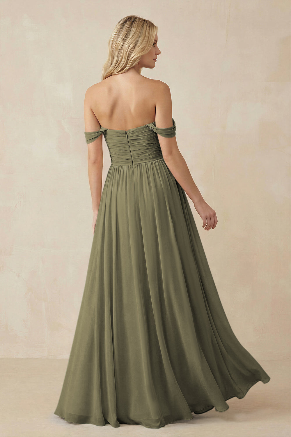 A-Line Pleated Long Chiffon Bridesmaid Dress in Thyme