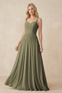 Thyme A-Line Pleated Long Chiffon Bridesmaid Dress | KISSBRIDAL