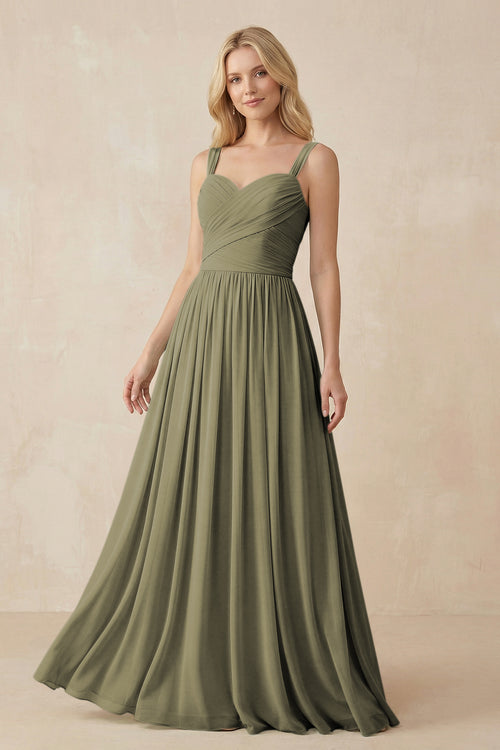 Thyme A-Line Pleated Long Chiffon Bridesmaid Dress | KISSBRIDAL