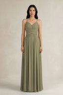 Thyme A-Line Pleated Spaghetti Strap Chiffon Bridesmaid Dress | KISSBRIDAL