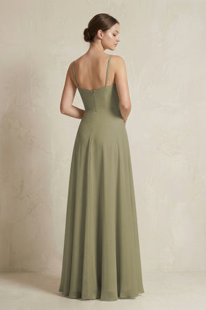 Thyme A-Line Ruffled Spaghetti Strap Chiffon Bridesmaid Dress | KISSBRIDAL