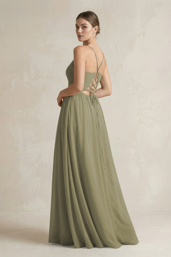 Thyme A-Line Spaghetti Strap Chiffon Bridesmaid Dress (2) | KISSBRIDAL
