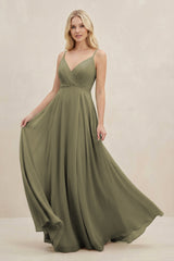 Thyme A-Line Spaghetti Strap Chiffon Bridesmaid Dress | KISSBRIDAL