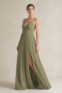 Thyme A-Line Spaghetti Strap Chiffon Bridesmaid Dress | KISSBRIDAL