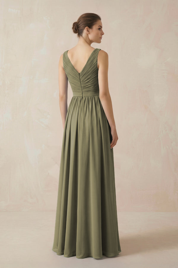 Thyme A-Line V-Neck Pleated Chiffon Bridesmaid Dress (2) | KISSBRIDAL
