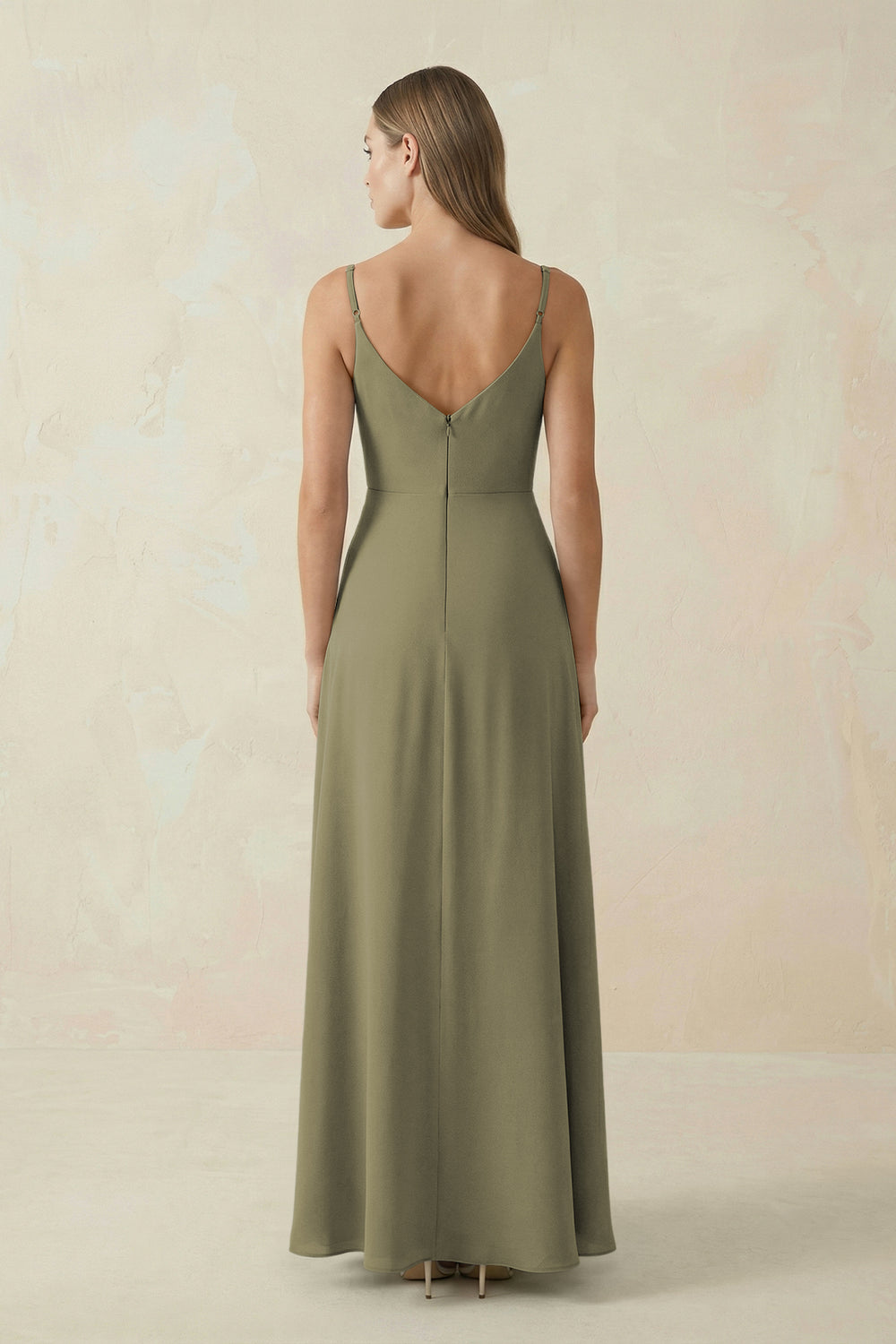 Cami Strap A-Line Chiffon Bridesmaid Dress in Thyme