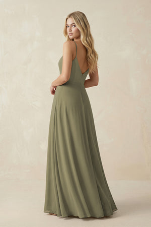Thyme Cami Strap A-Line Chiffon Bridesmaid Dress with Slit (2) | KISSBRIDAL
