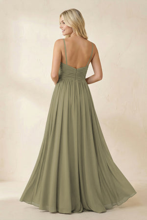 Thyme Cami Strap Chiffon A-Line Bridesmaid Dress with Slit (2) | KISSBRIDAL